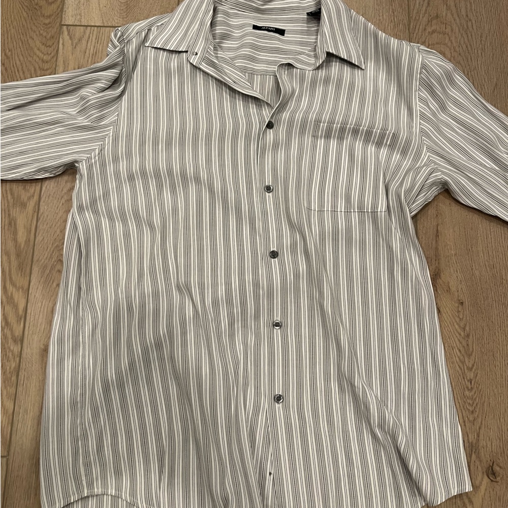 Alfani Men's Casual Striped Button Down Shirt - Gray and White
